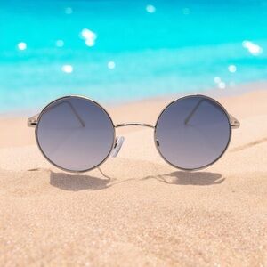Gold Round Wire Rimmed Sunglasses with Varieated Lens